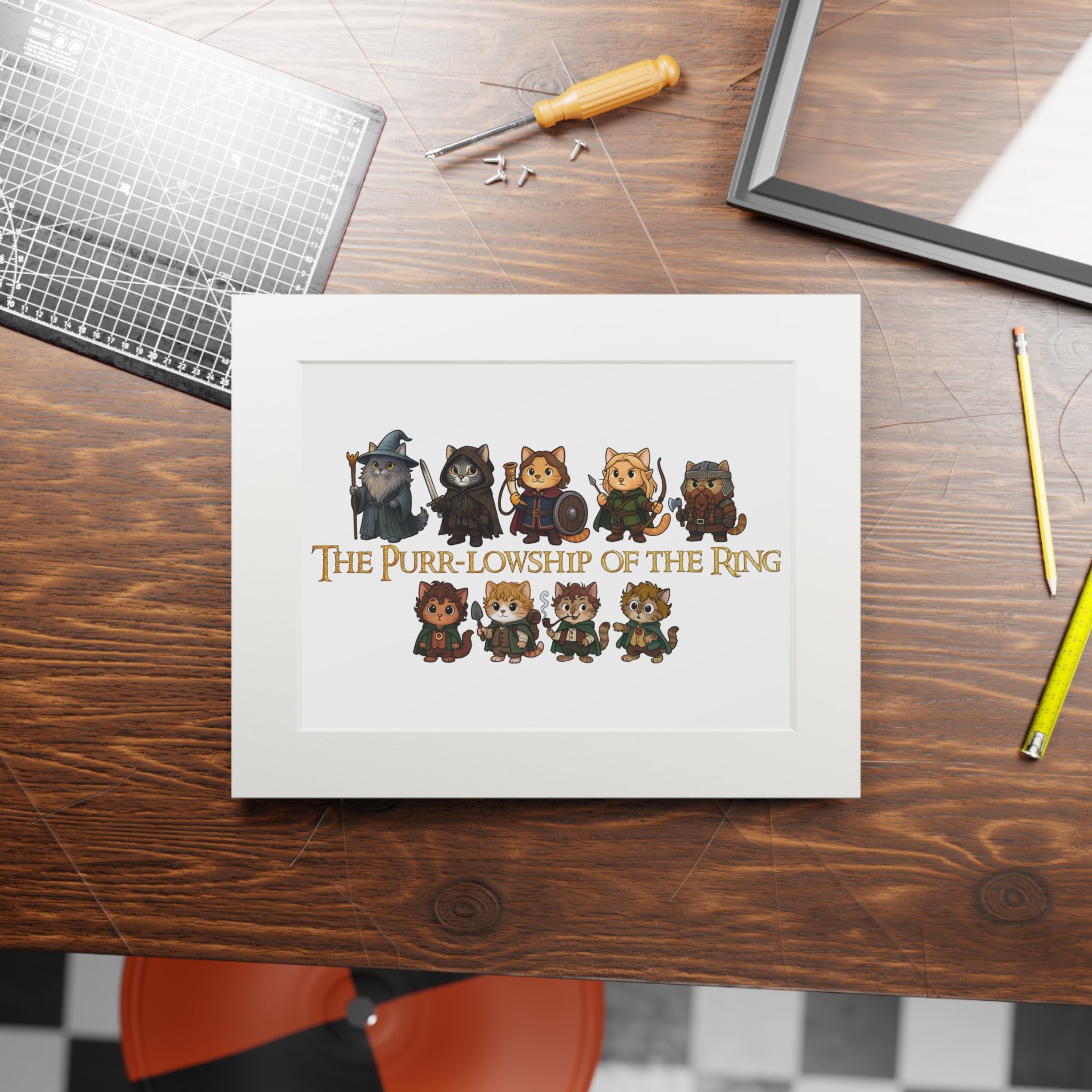 Cat Fellowship of the Ring Fine Art Print (Passepartout Paper Frame)