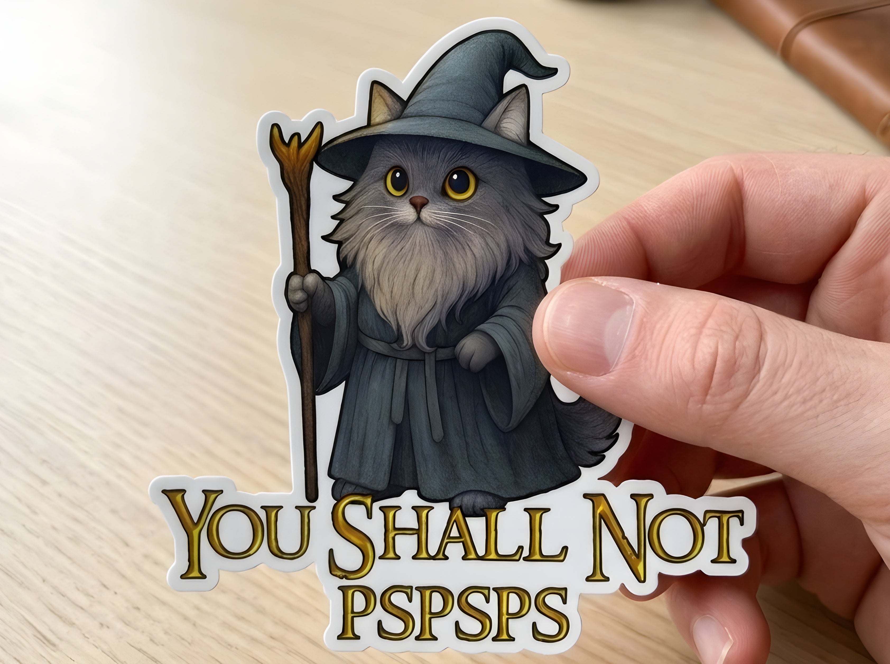 Cat Gandalf "You Shall Not Pspsps" Sticker
