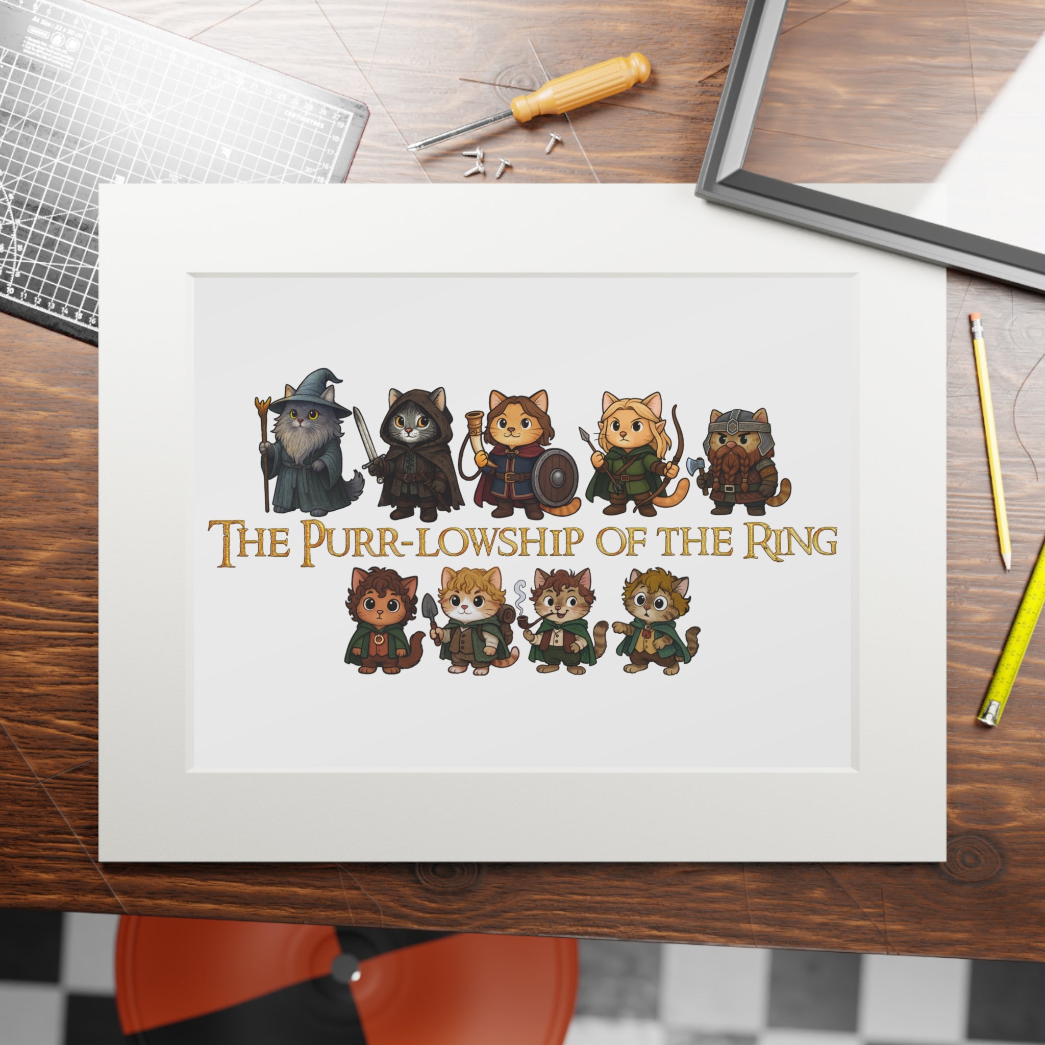 Cat Fellowship of the Ring Fine Art Print (Passepartout Paper Frame)